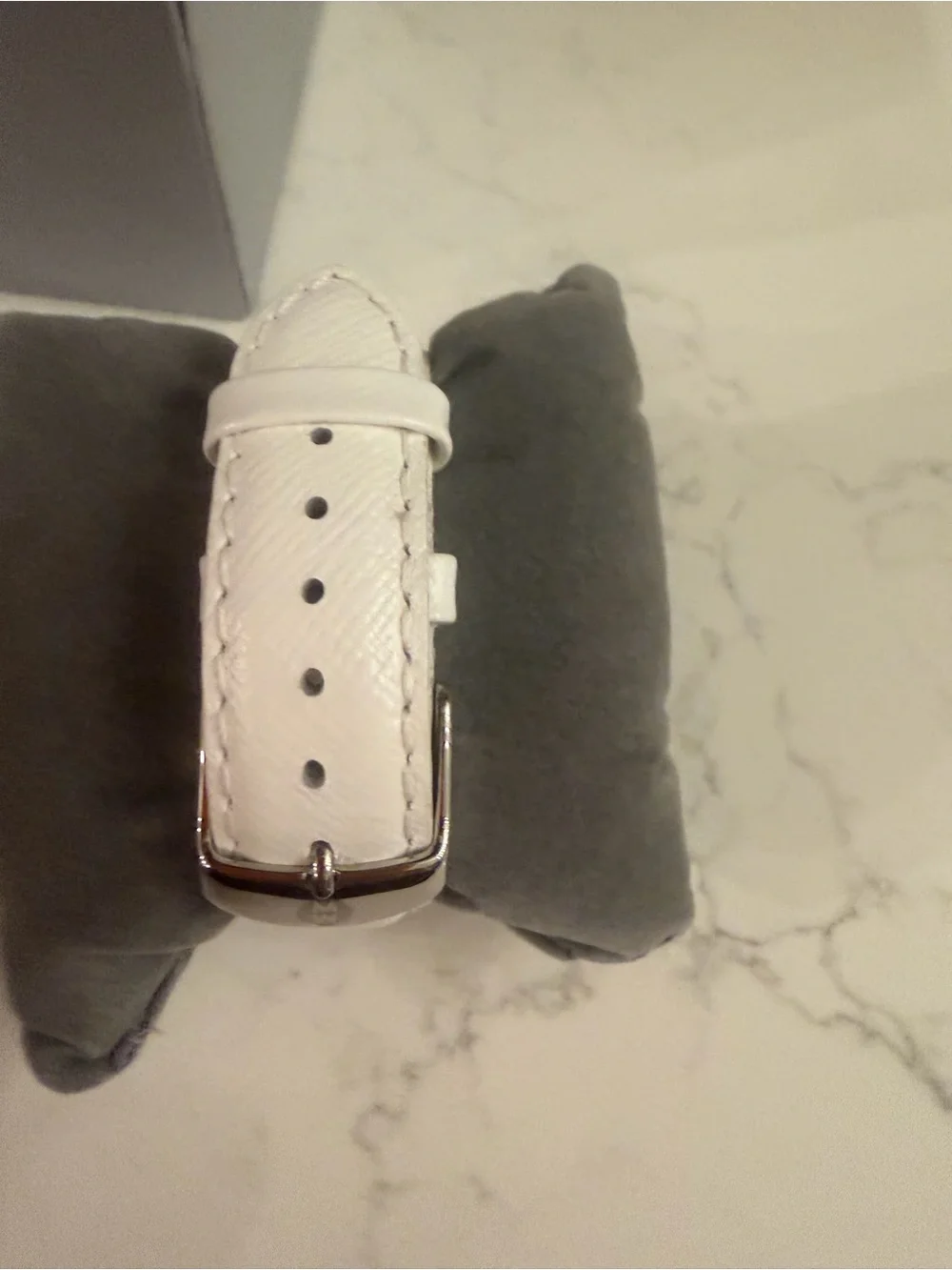 MICHELE White Leather Strap Wristwatch with Roman Dial